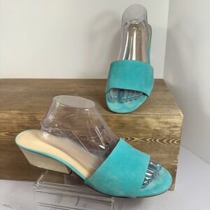 Botkier Carlie NY  Sandals Womens 11 High Heel Slide Suede Open Toe Teal Chic